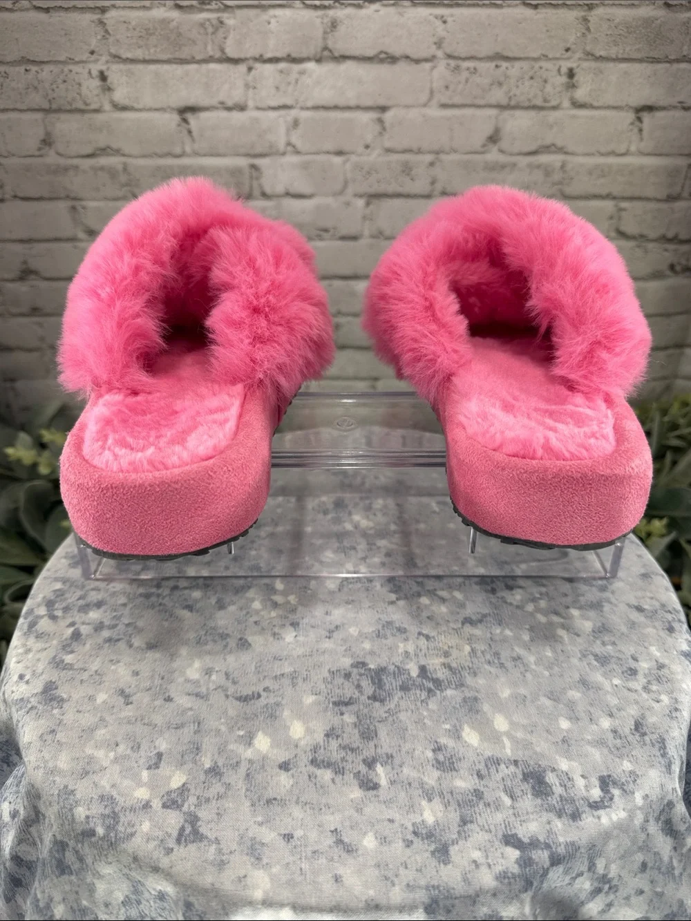 Breezy Stride Pink Fluffy Open Toe Cross-band Cozy Platform Slippers Girls 3M